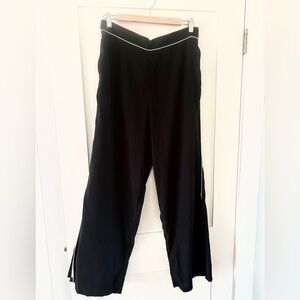 Jason Wu Satin Wide Leg Pants Black Contrast Piping Pull On elevated neutral L